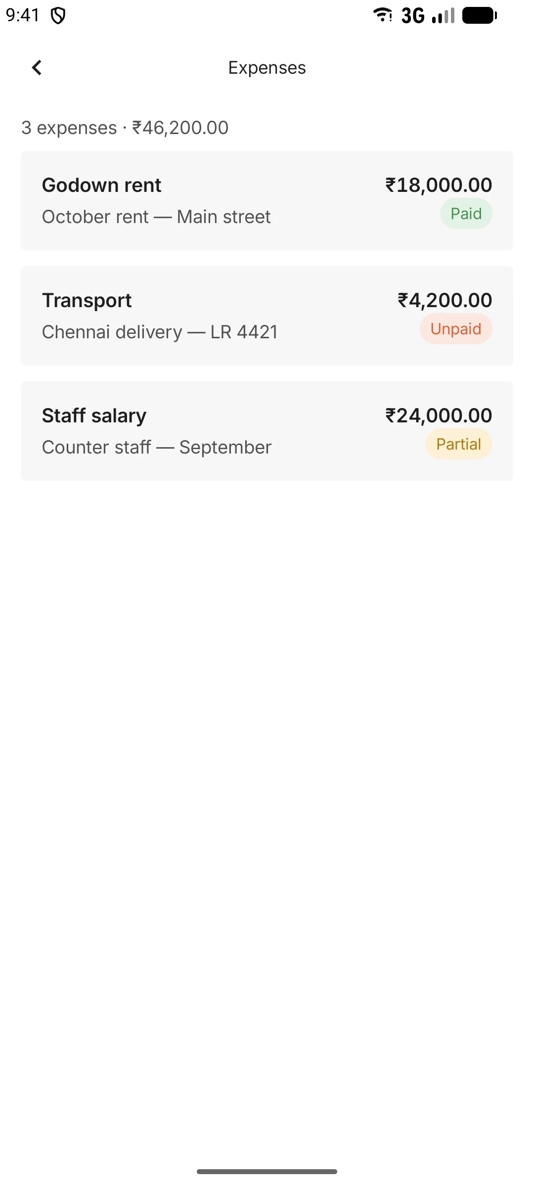 Expenses list