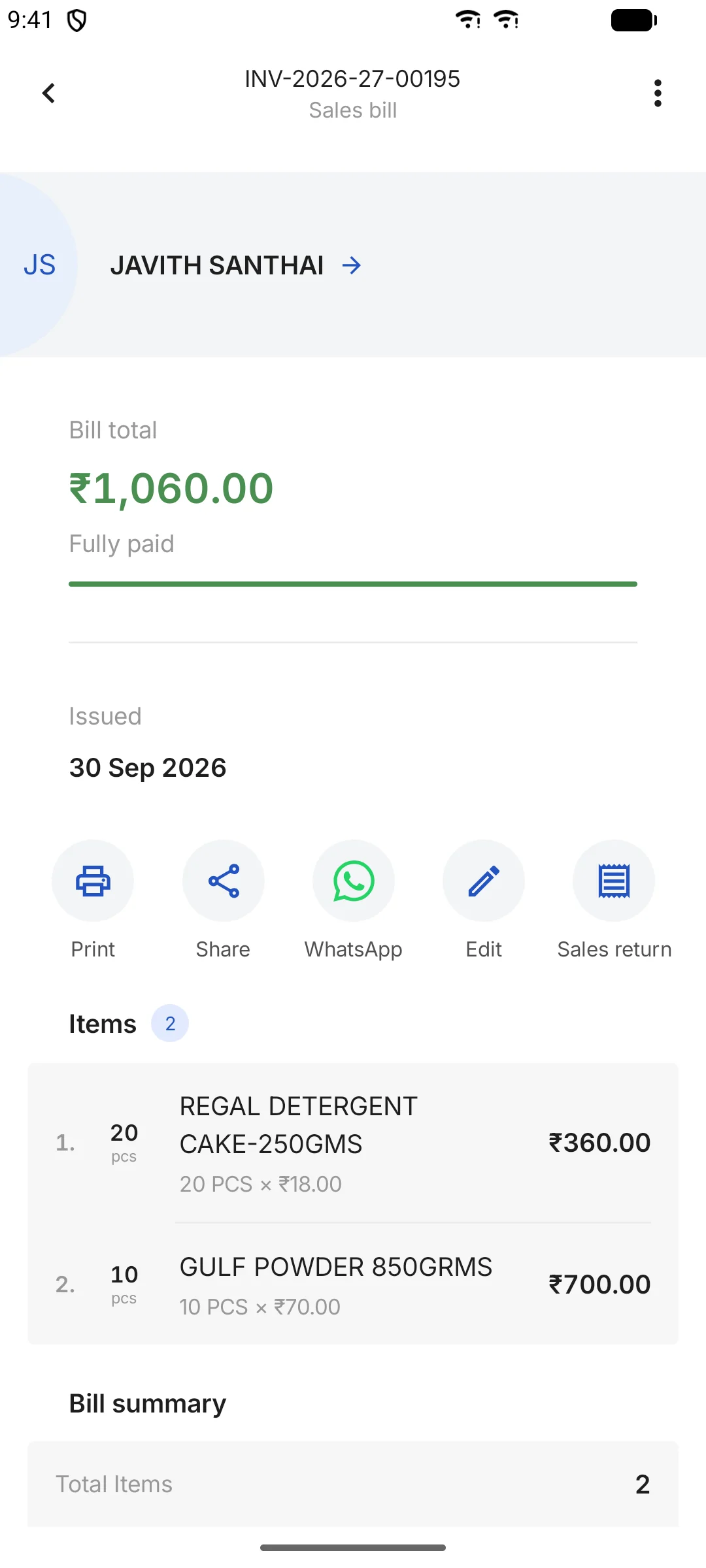Sales invoice detail
