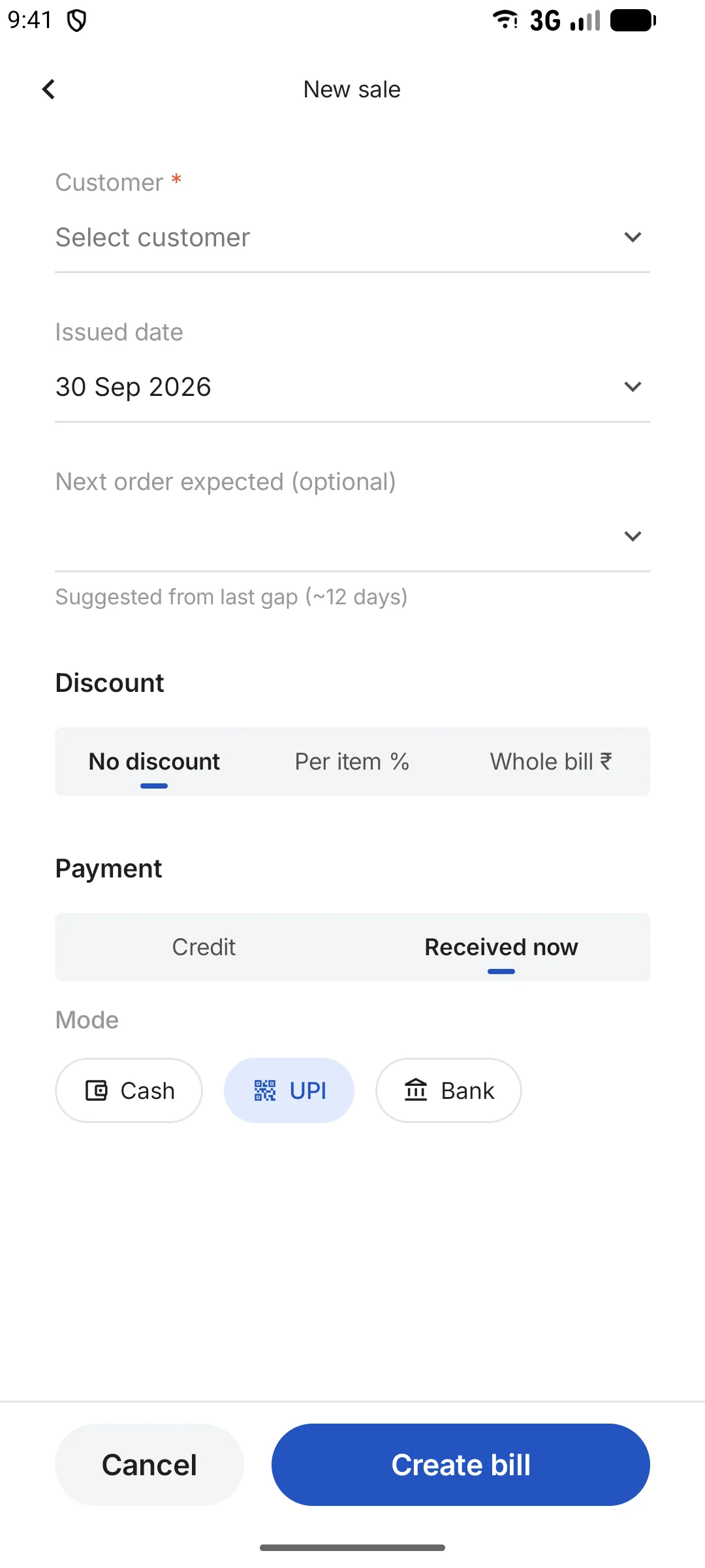 New sale form